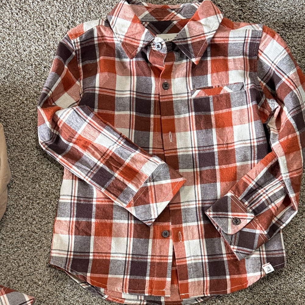 Me & Henry.  Kids Plaid Button-Down Shirt in Red and Brown